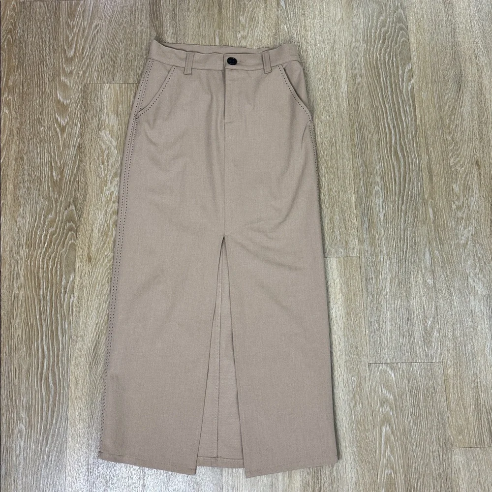 Fifteen Twenty Tailored Claire Saddle Stitch Midi Pencil Skirt Tan Khaki size 4